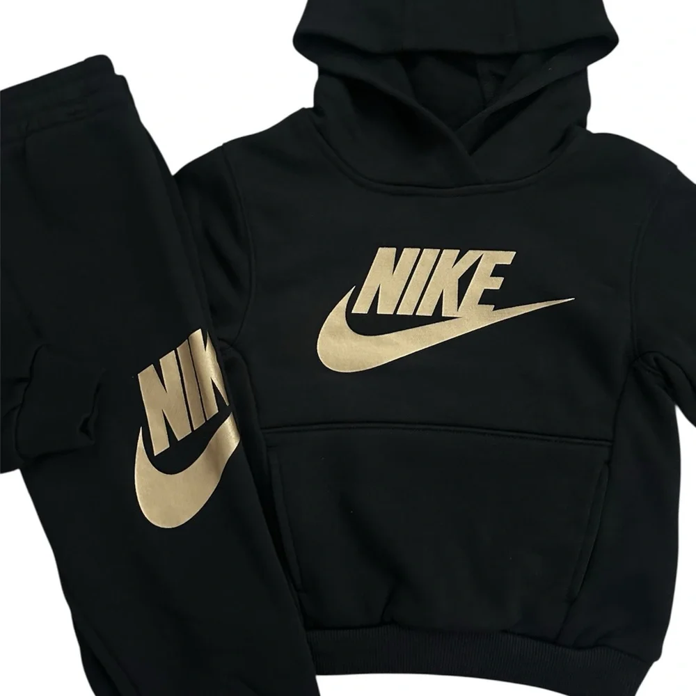 Nike 2 Piece Set Hoodie Joggers Black With Gold Logo Boys Size 5 NWT - Picture 5 of 5